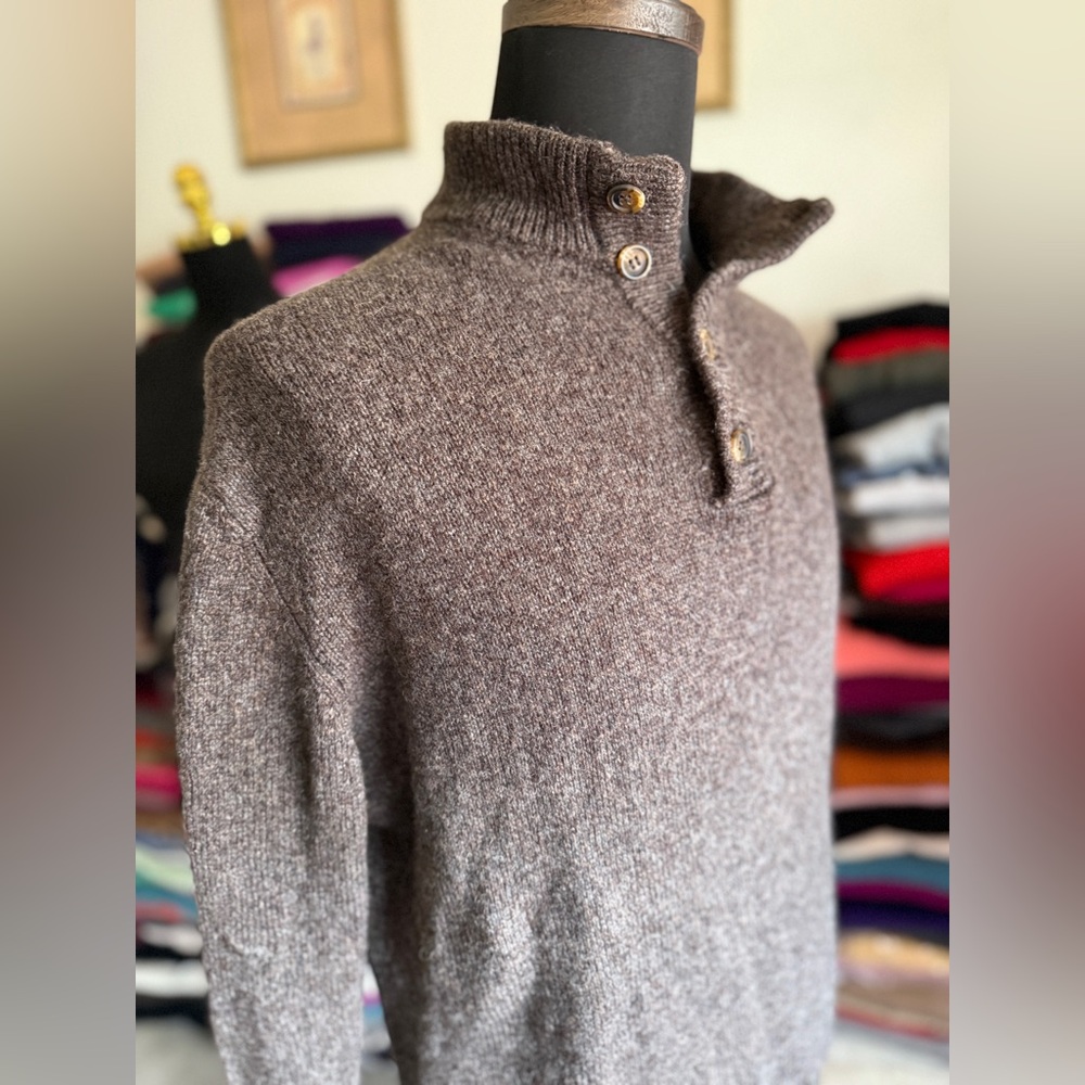 Men's Brown Wool Rugged Sweater, XL, Enzo Montavani